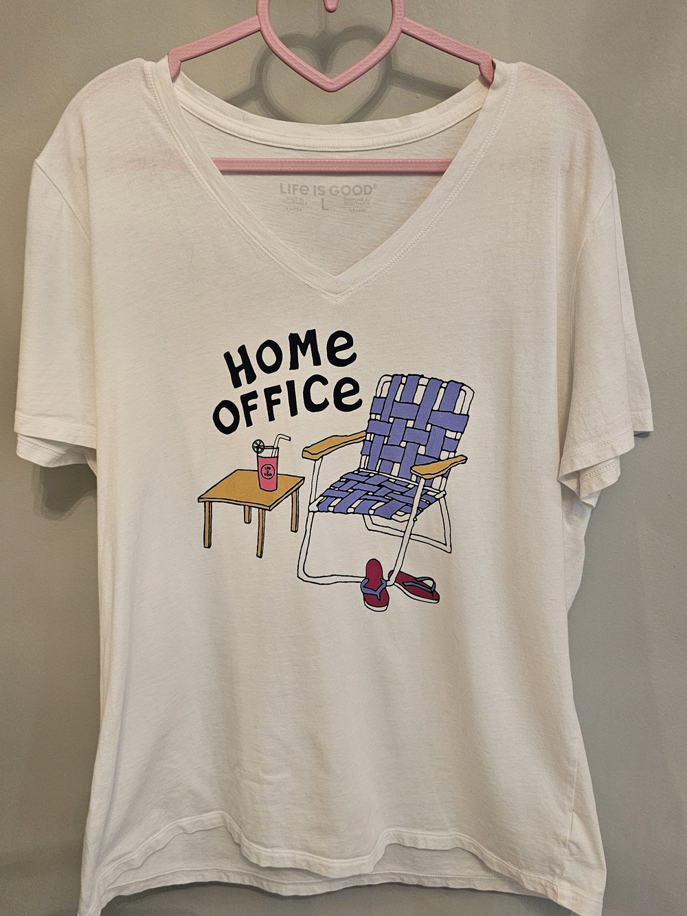 Life Is Good White V-Neck 'Home Office' Graphic Tee with Bright Colors